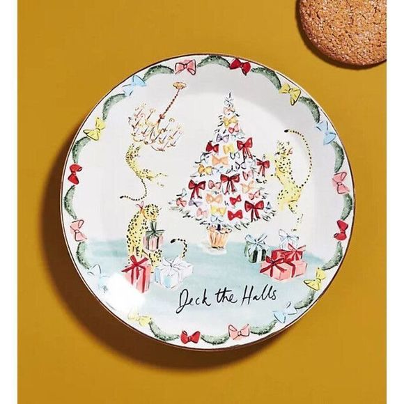 Anthropologie Susannah Garrod Deck the Halls Christmas Tree Dessert Plate NEW
